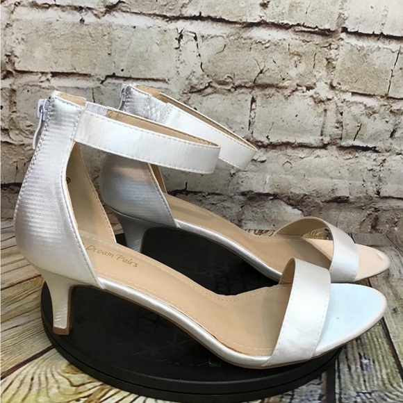 Dream Pairs Metallic Ivory Ash Open Toe Ankle Strap Heel Zip Kitten Heels 9.5 - Picture 9 of 9